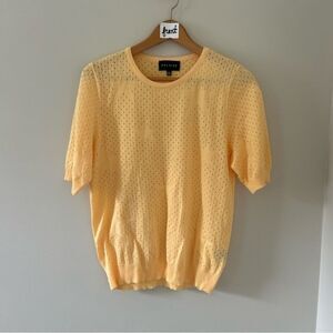 Premise Yellow Knit Short Sleeve Sweater w/ Stars Women's L excellent preworn co